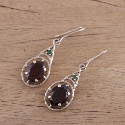 Scarlet Joy Garnet and Emerald Dangle Earrings from India