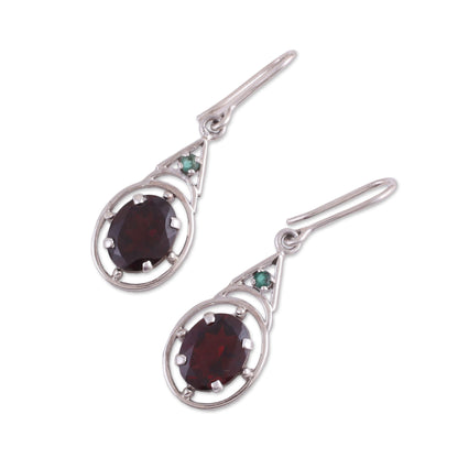 Scarlet Joy Garnet and Emerald Dangle Earrings from India