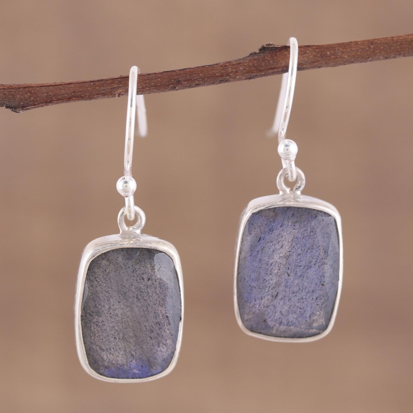 Darkening Mist 15 Carat Labradorite Earrings in Sterling Silver Bezels