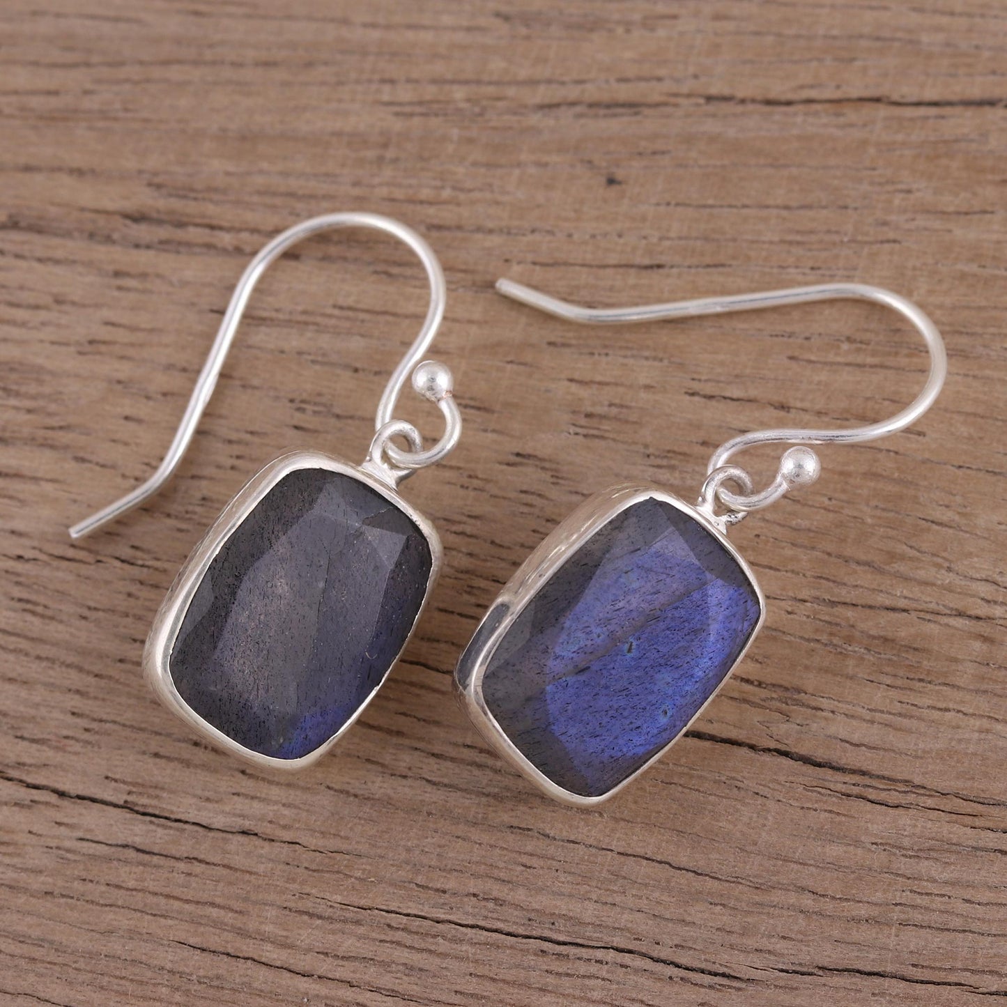 Darkening Mist 15 Carat Labradorite Earrings in Sterling Silver Bezels