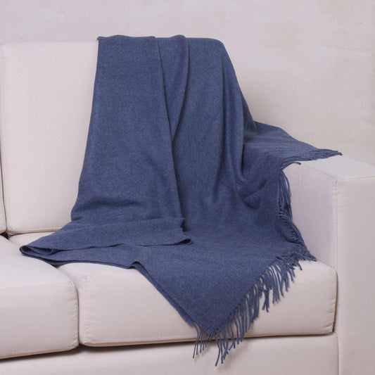 Blissful Dream in Azure 100% Baby Alpaca Throw Blanket in Solid Azure from Peru