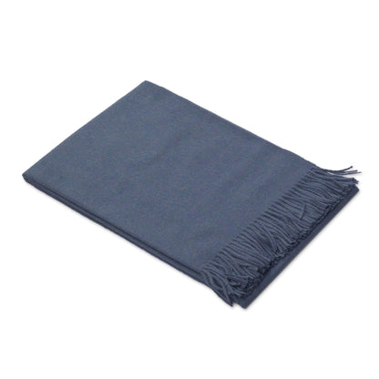 Blissful Dream in Steel Blue 100% Baby Alpaca Throw Blanket in Steel Blue from Peru