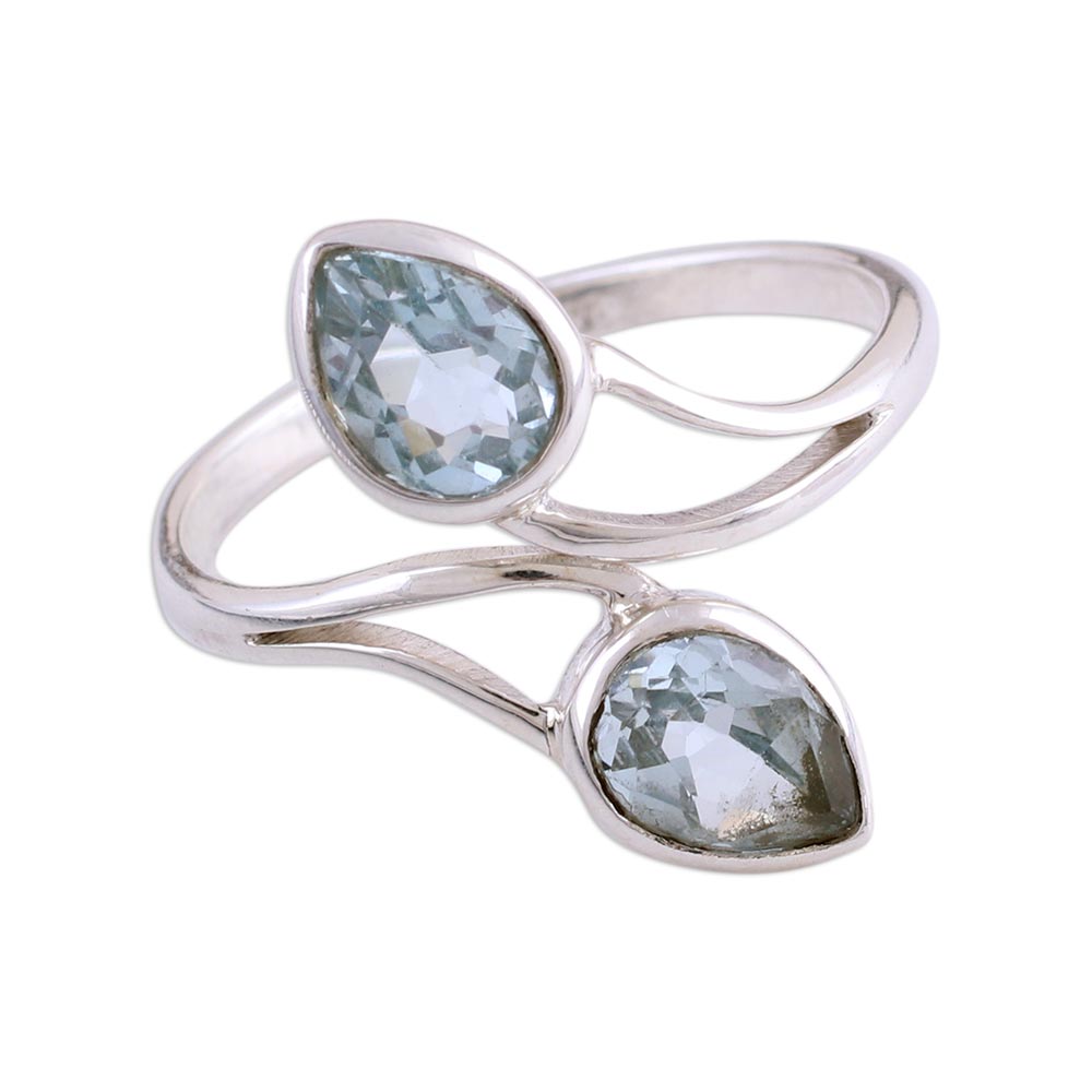 Blue Teardrops Blue Topaz Wrap Ring from India