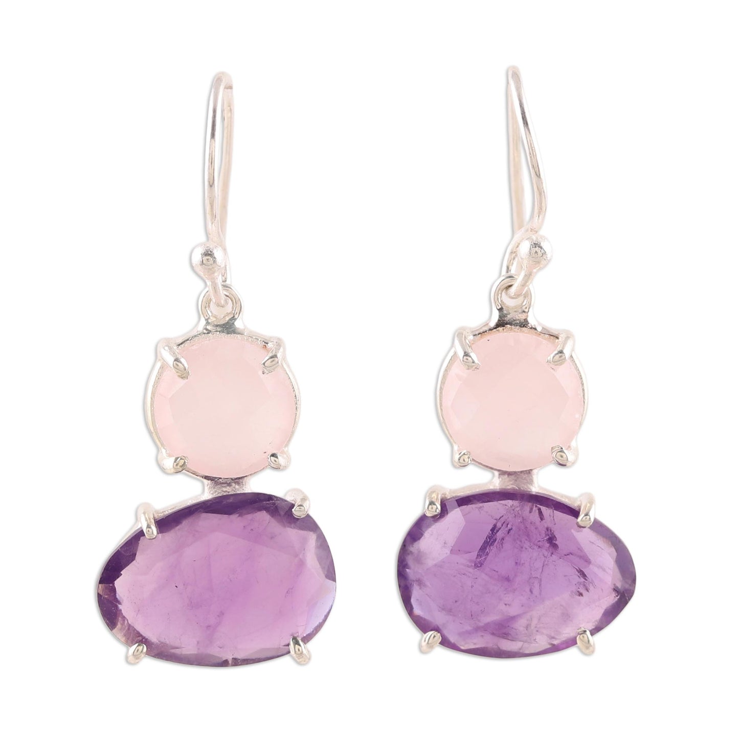 Regal Air Dangle Earrings from India with Amethyst and Rose Quartz