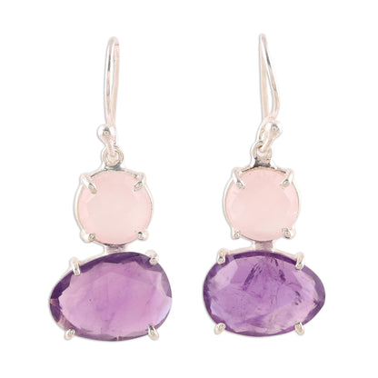Regal Air Dangle Earrings from India with Amethyst and Rose Quartz