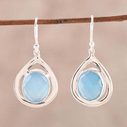 Inland Sea Blue Chalcedony and Sterling Silver Dangle Earrings