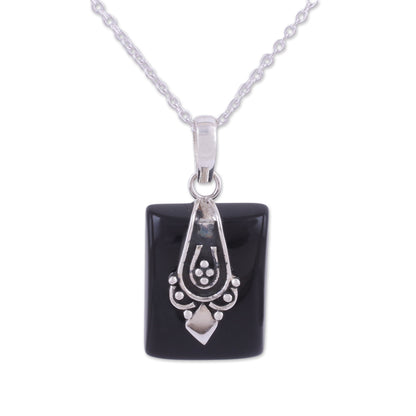 Midnight Greeting Black Onyx and Sterling Silver Pendant Necklace from India