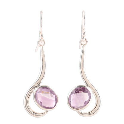 Cool Sabarmati 8 Carat Amethyst and Polished Silver Dangle Earrings