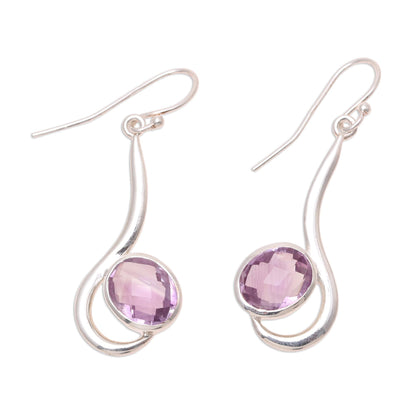 Cool Sabarmati 8 Carat Amethyst and Polished Silver Dangle Earrings