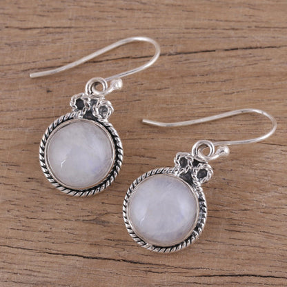 Iridescent Beauty Rainbow Moonstone and Silver Dangle Earrings from India