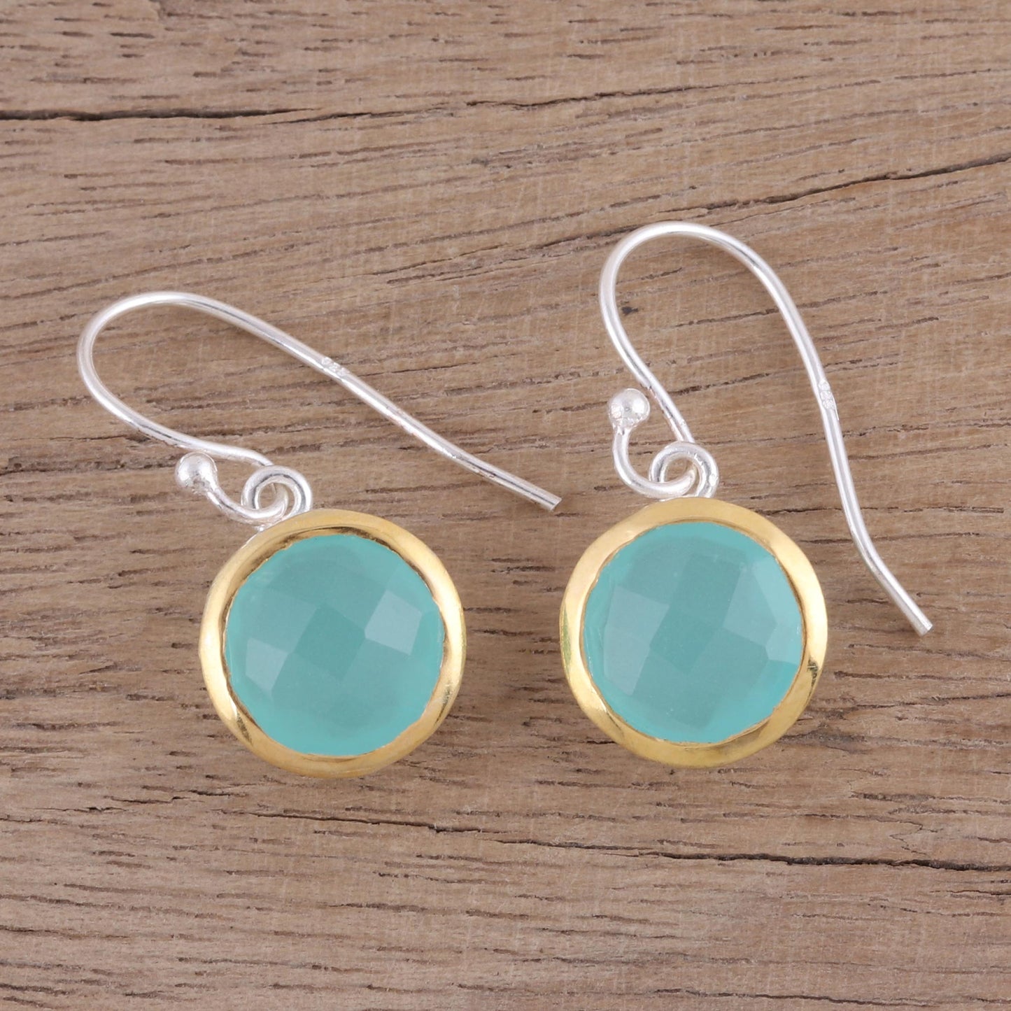 Dewy Glade Aqua Chalcedony Earrings with 18k Gold Accents