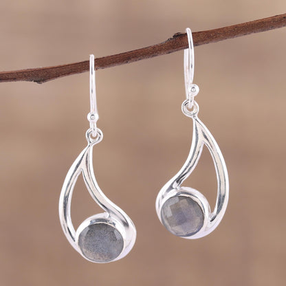 Nebulous Charm Faceted Labradorite and Silver Dangle Earrings