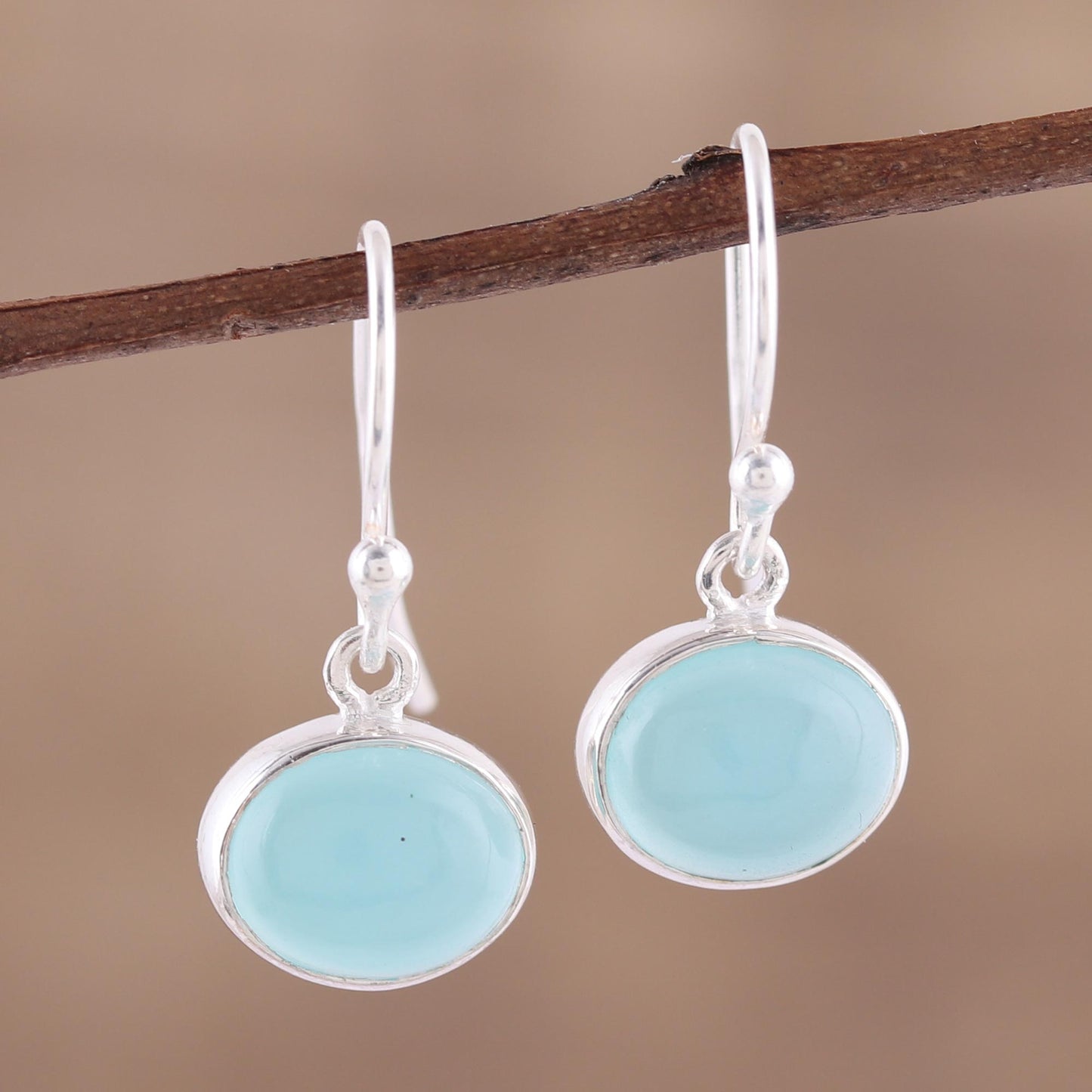 Aqua Aurora Aqua Blue Chalcedony and Silver Dangle Earrings