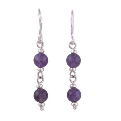 Andean Emotion Dangle Earrings in Sterling Silver with Two Amethyst Beads