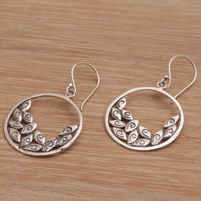 Falling Petals Circular Sterling Silver Dangle Earrings from Bali