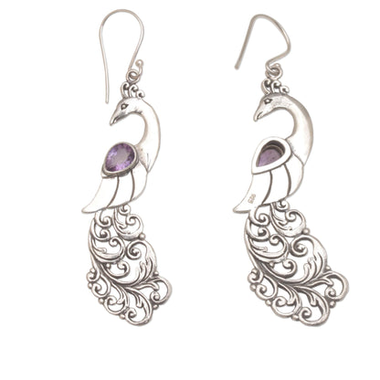 Merak Amethyst and Sterling Silver Peafowl Dangle Earrings