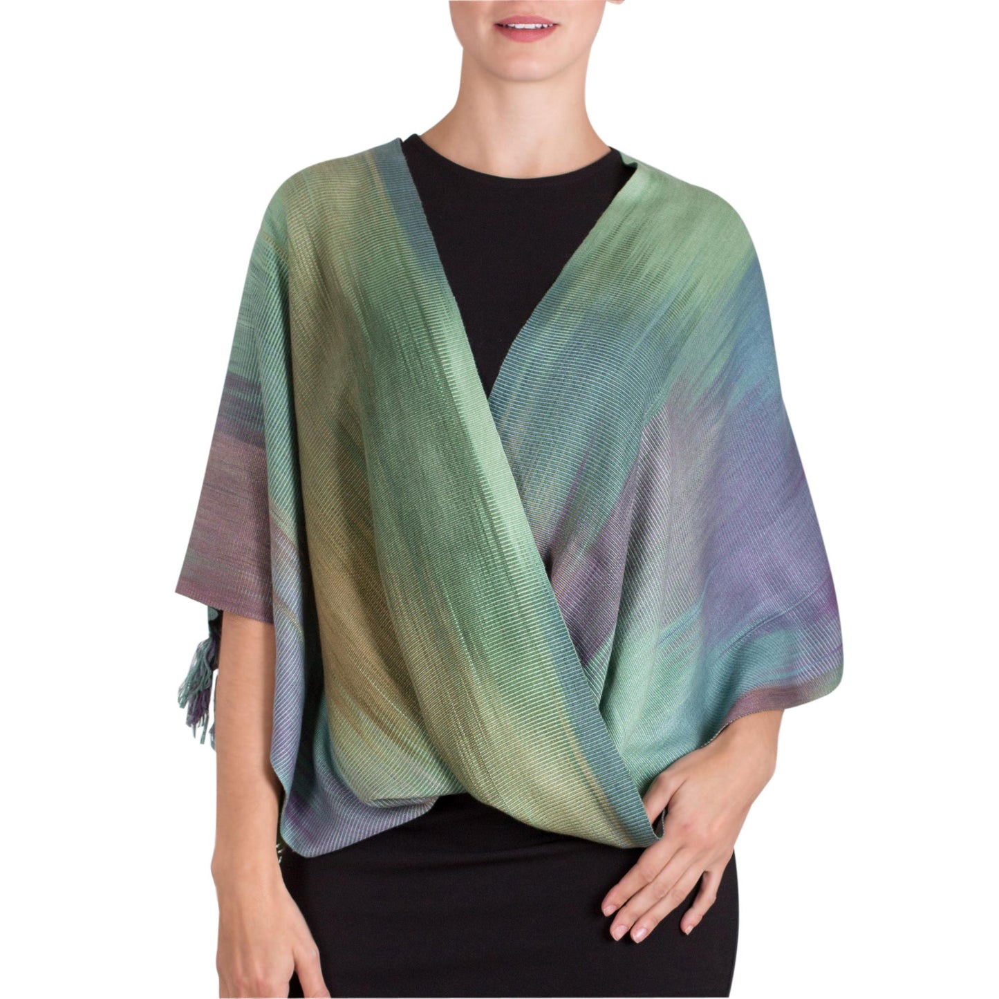 Nature's Charm Asymmetric Hand Woven Rayon Poncho from Guatemala