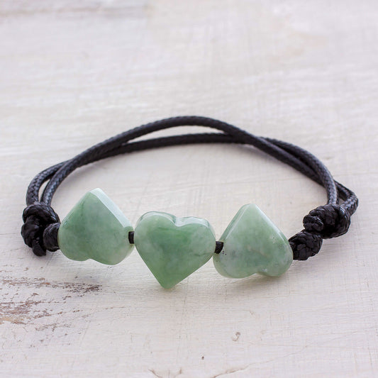 Maya Love in Light Green Jade Heart Pendant Bracelet in Light Green from Guatemala