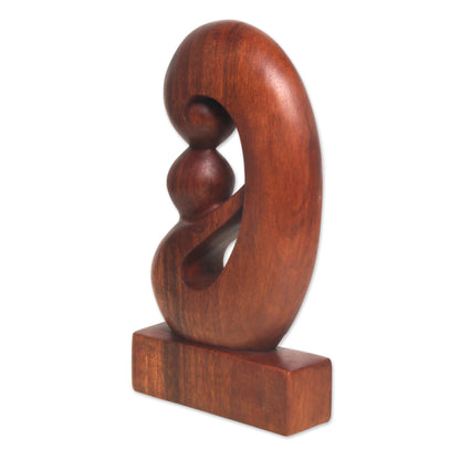 Maternal Embrace Curved Hand Carved Wood Sculpture