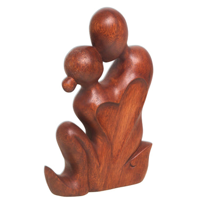 Love's Bond Hand Carved Romantic Suar Wood Statuette from Bali