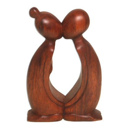 Kissing You Hand Carved Suar Wood Romantic Statuette from Bali