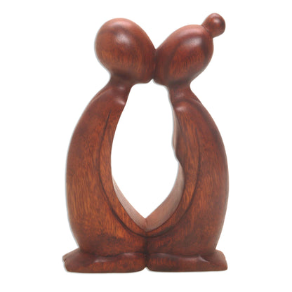 Kissing You Hand Carved Suar Wood Romantic Statuette from Bali