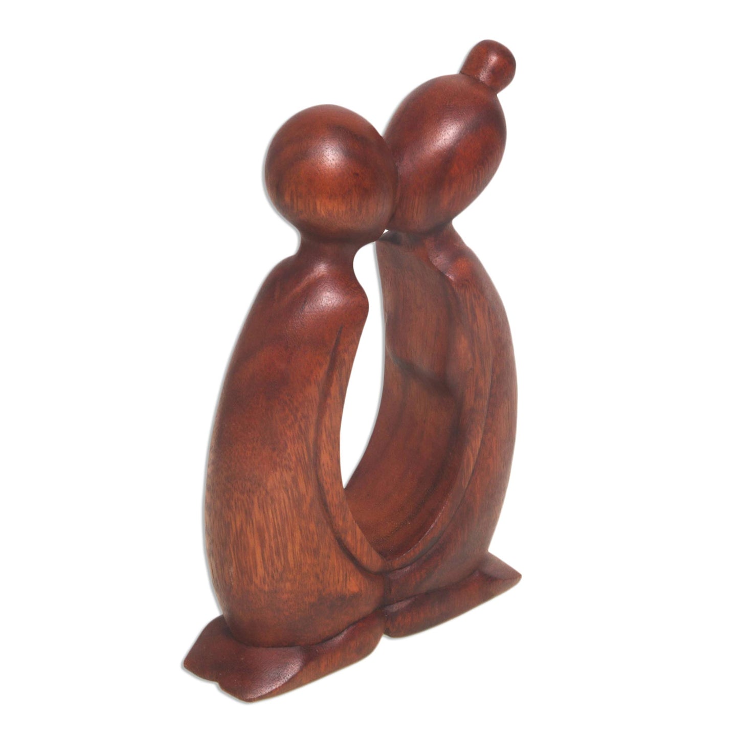 Kissing You Hand Carved Suar Wood Romantic Statuette from Bali