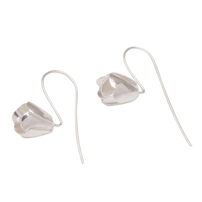 Modest Primrose Floral Drop Earrings in Sterling Silver from Bali