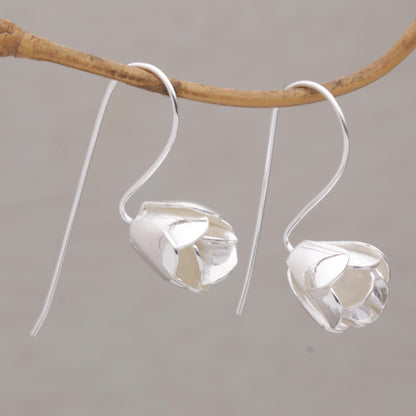 Modest Primrose Floral Drop Earrings in Sterling Silver from Bali