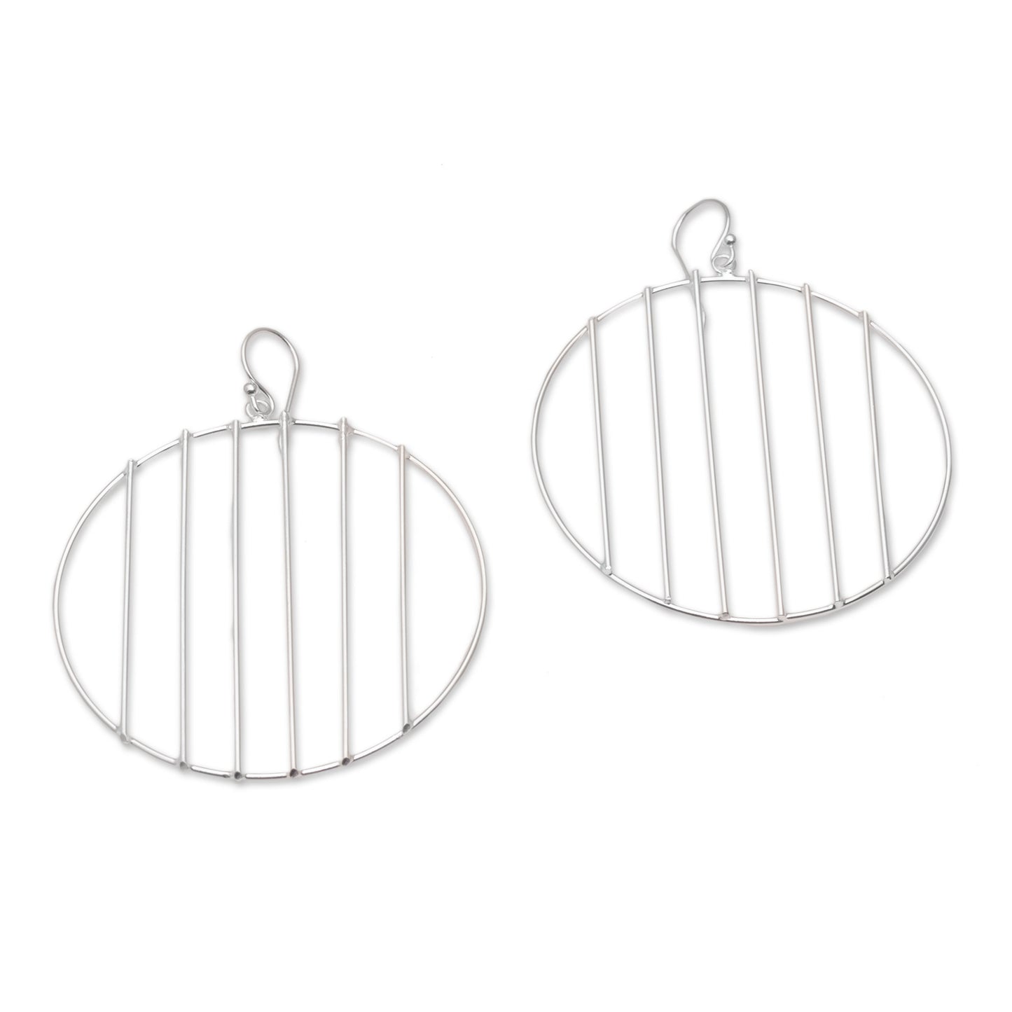 Linescope Sterling Silver Vertical Lines Circle Dangle Earrings