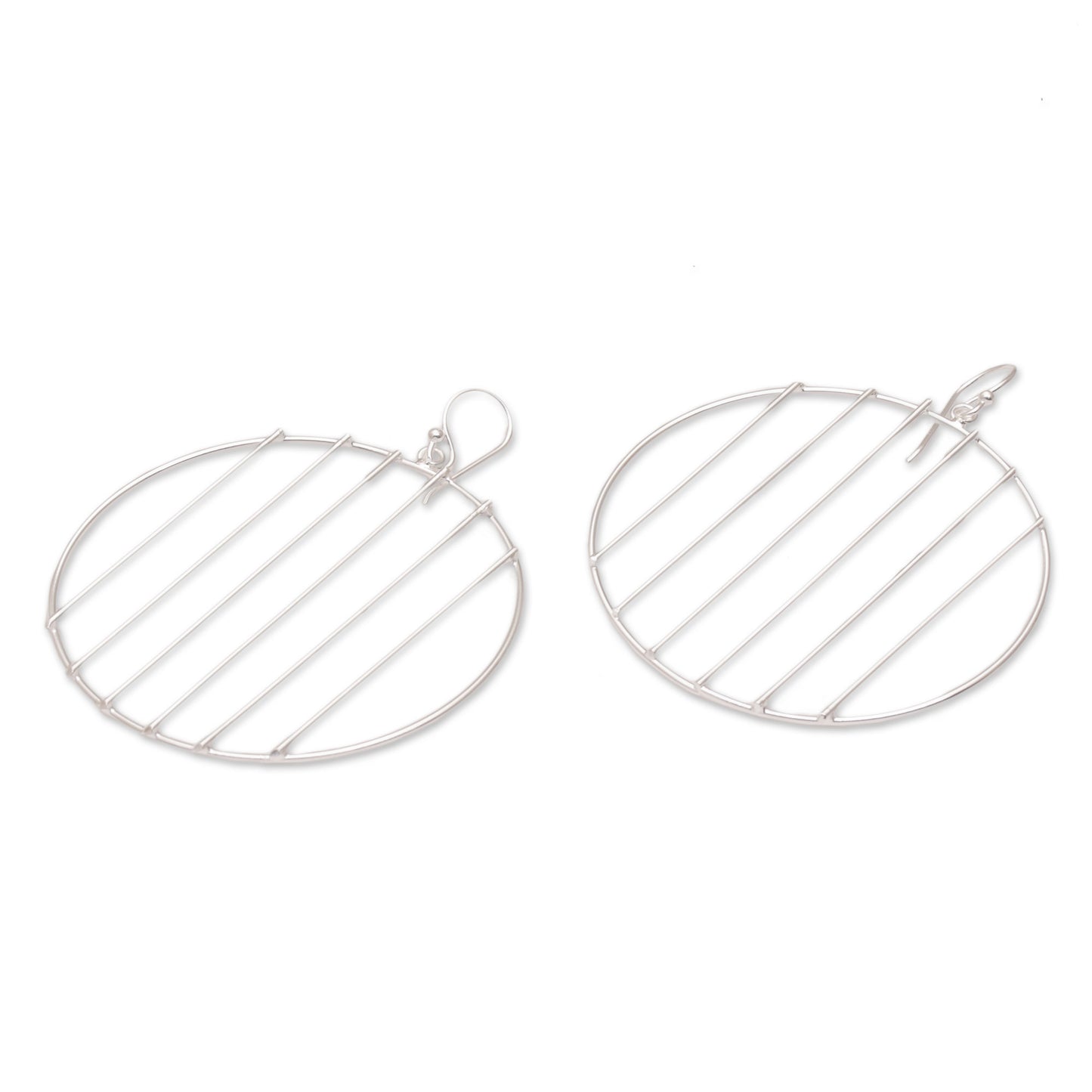 Linescope Sterling Silver Vertical Lines Circle Dangle Earrings