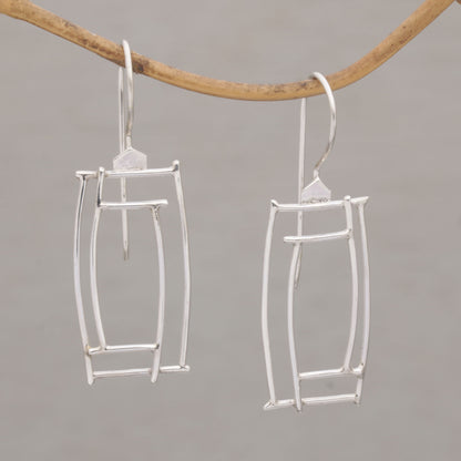 Abstract Windows Silver Drop Earrings