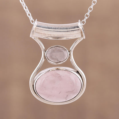 Simply Scintillating Rose Quartz and Sterling Silver Modern Pendant Necklace