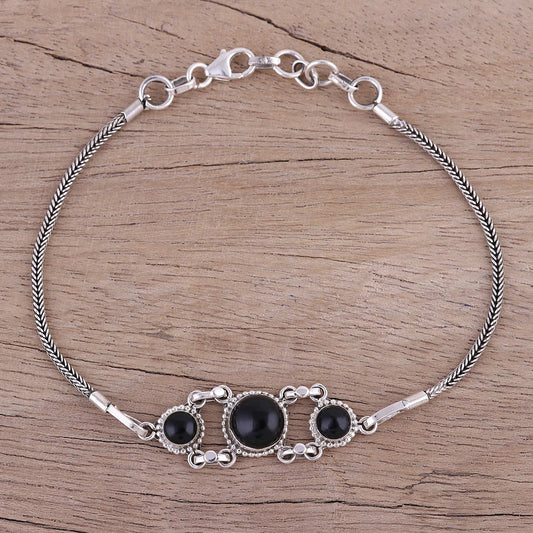 Bridge to Delhi Onyx Pendant Bracelet with Sterling Silver Foxtail Chain