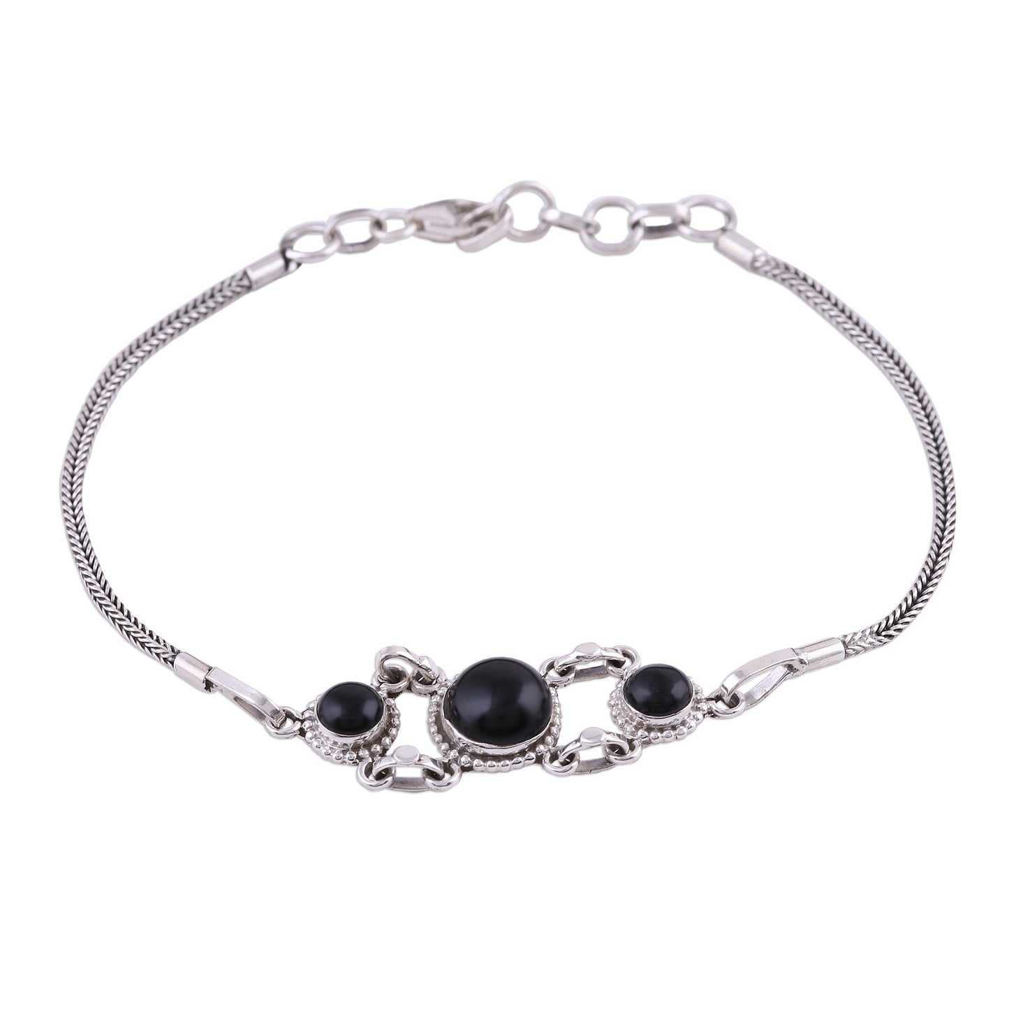 Bridge to Delhi Onyx Pendant Bracelet with Sterling Silver Foxtail Chain