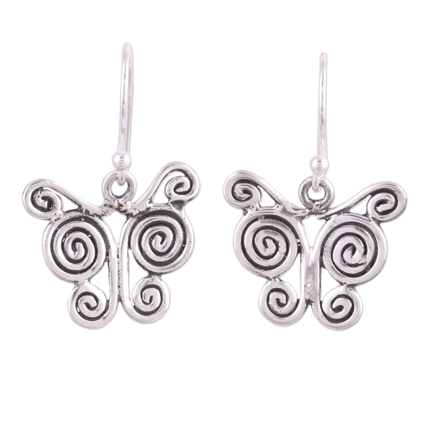 Butterfly Spiral Butterfly Themed Sterling Silver Dangle Earrings