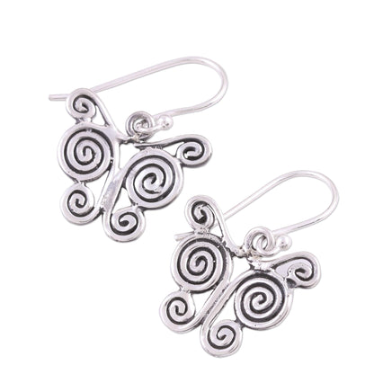 Butterfly Spiral Butterfly Themed Sterling Silver Dangle Earrings