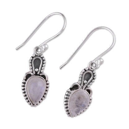 Earthly Crown Rainbow Moonstone Cabochon and Sterling Silver Earrings