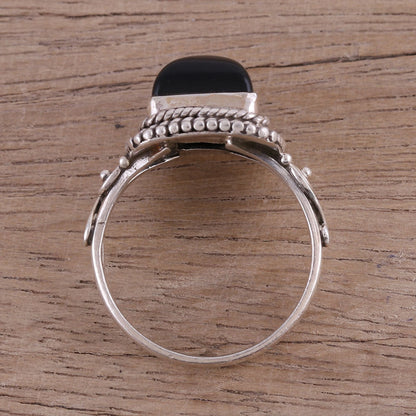 Block Party Bezel Set Onyx and Sterling Silver Cocktail Ring