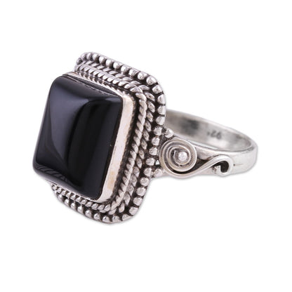 Block Party Bezel Set Onyx and Sterling Silver Cocktail Ring