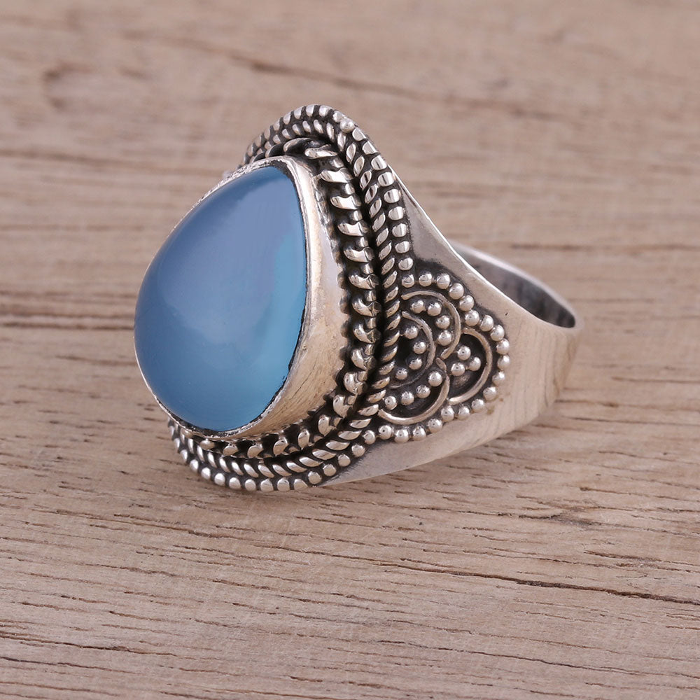 Charismatic Blue Charm Sterling Silver Blue Chalcedony Cocktail Ring