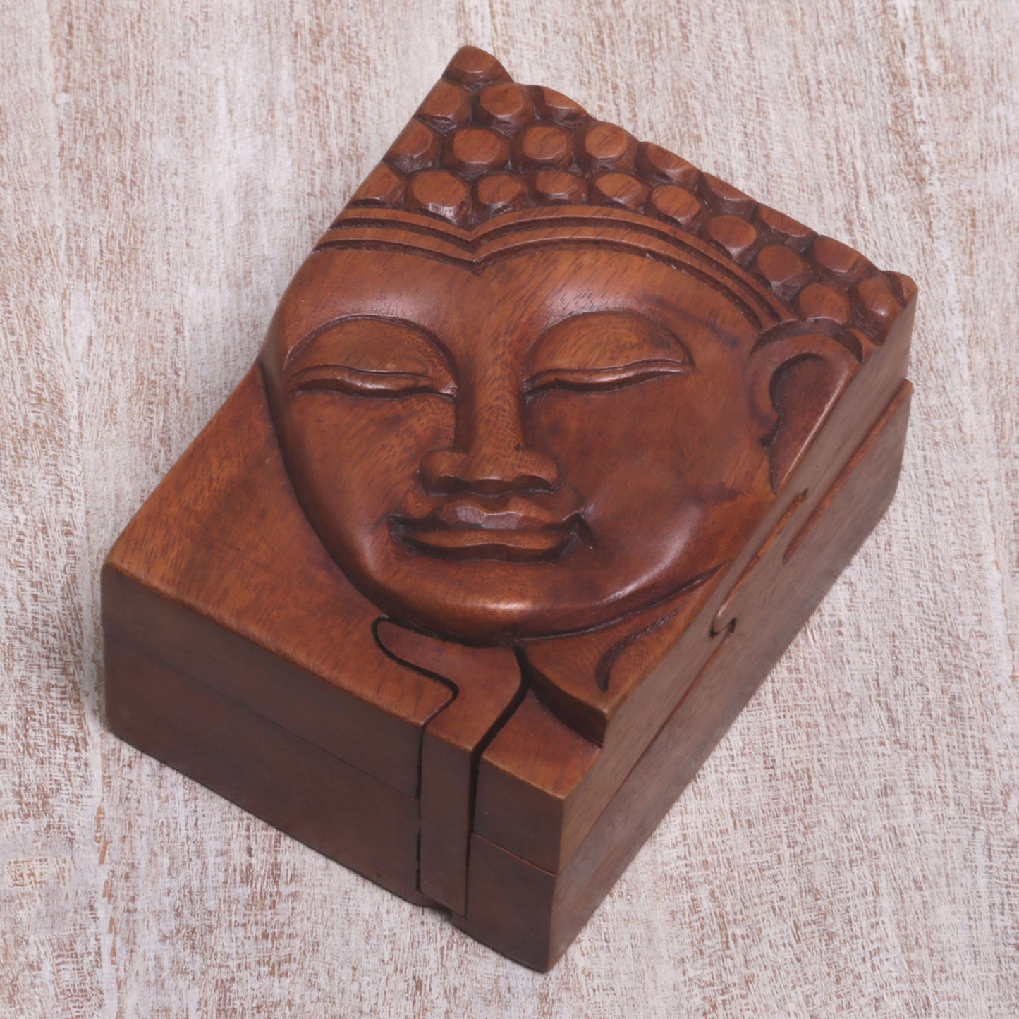 Glory of Buddha Hand Carved Buddha Motif Puzzle Box from Bali