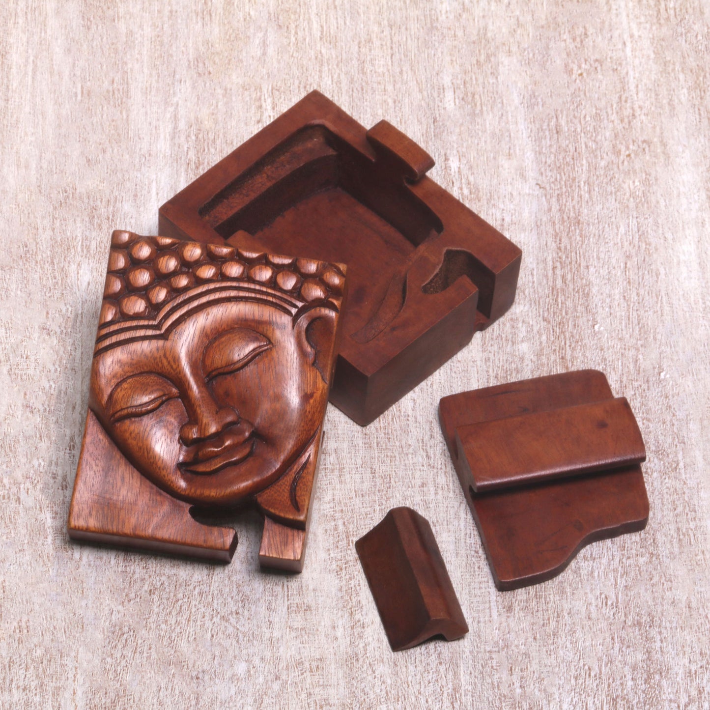 Glory of Buddha Hand Carved Buddha Motif Puzzle Box from Bali