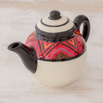 Tazumal Maya Motif Themed Ceramic Teapot from El Salvador
