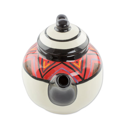 Tazumal Maya Motif Themed Ceramic Teapot from El Salvador