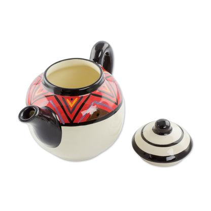 Tazumal Maya Motif Themed Ceramic Teapot from El Salvador