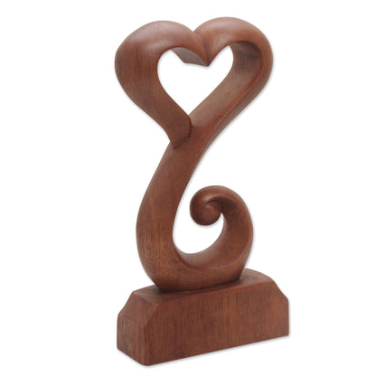 Tangled Love Hand Crafted Suar Wood Open Heart Statuette Home Decor