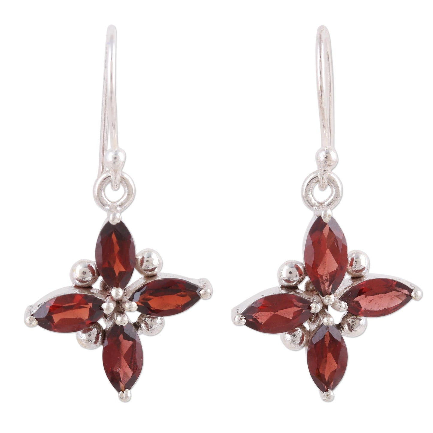 Twinkling Scarlet Garnet Earrings Set in Rhodium Plated Sterling Silver