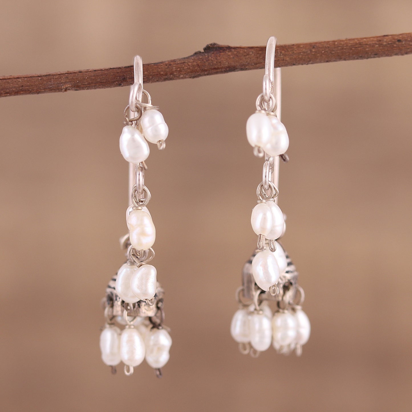 Pearl Melody Silver Dangle Earrings