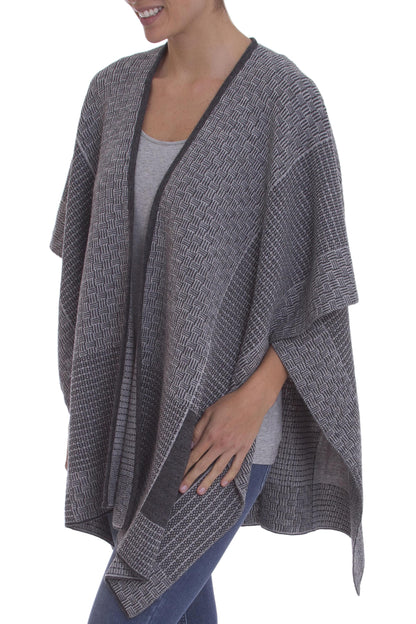 Grey Medley Peruvian Reversible Multi Patterned Grey Alpaca Blend Ruana